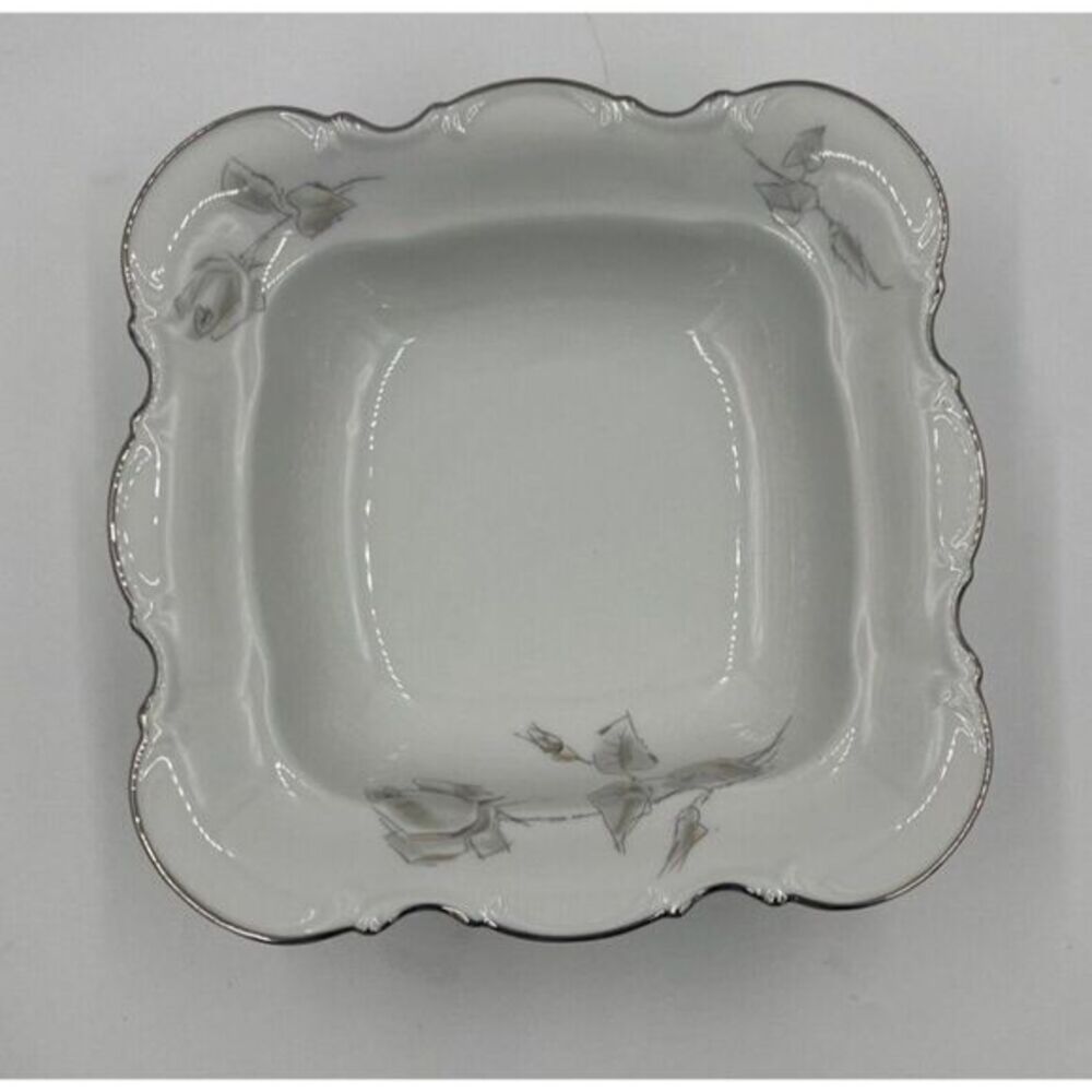 Vintage Hutschenreuther Gray Rose 9" Square Vegetable Bowl Germany Porcelain